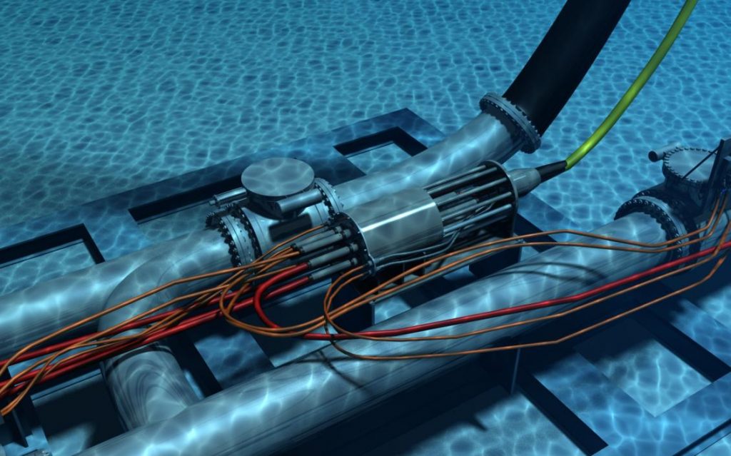 Instalación de cable umbilical submarino en pozos colorados